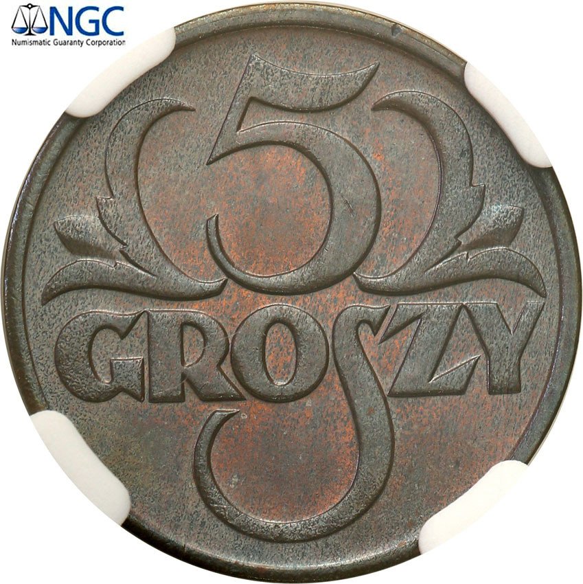 II RP. 5 groszy 1928 NGC MS66 BN (MAX)